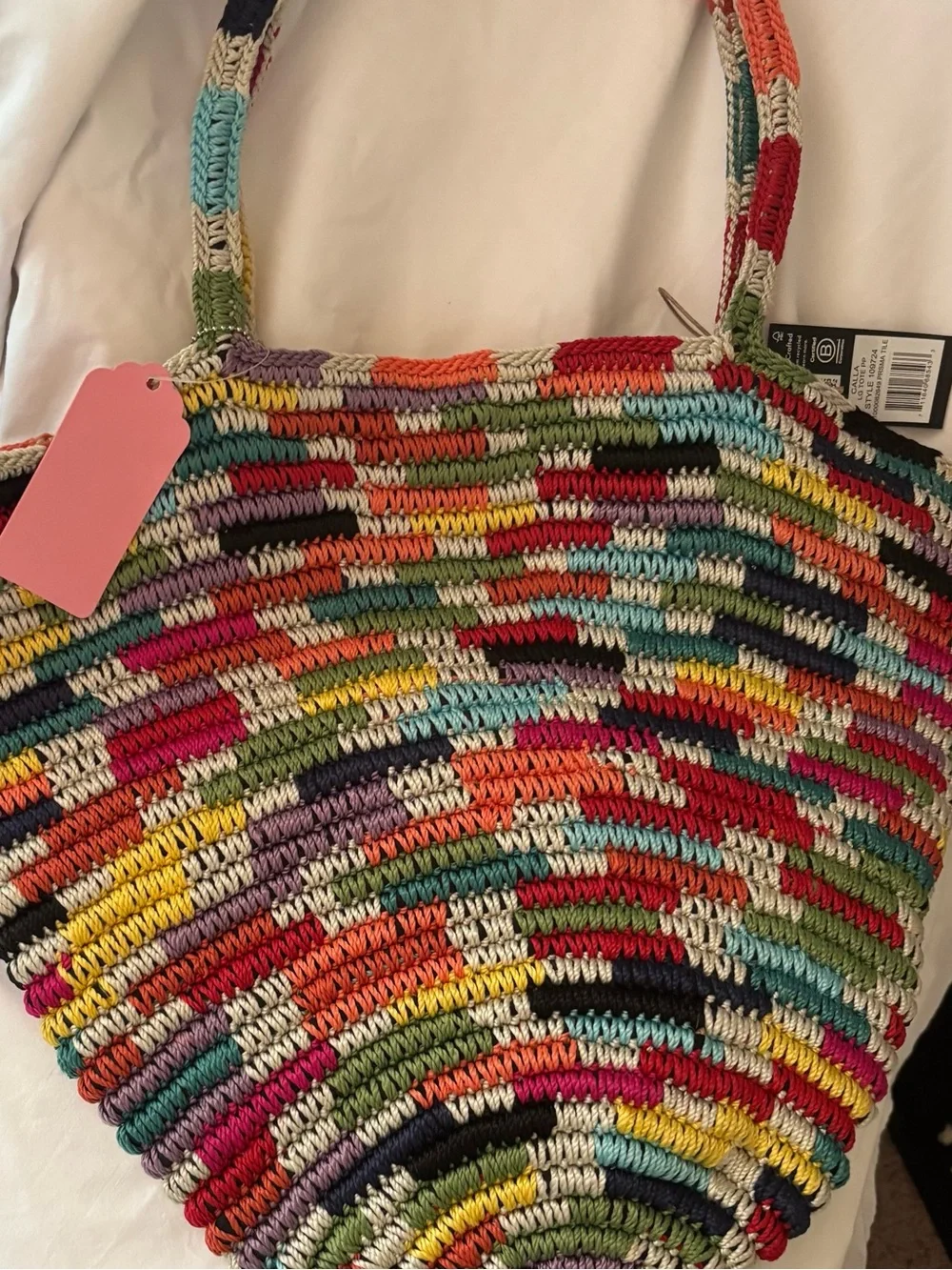 The Sak Multicolored Crochet Tote - Red, Green, Blue, Yellow, Pink, Black, Cream